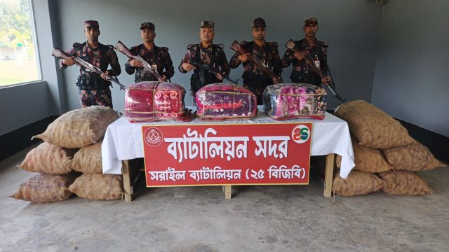 ব্রাহ্মণবাড়িয়ায় প্রায় ২ কোটি টাকার ভারতীয় চোরাচালান মালামালসহ  ২জন আটক।